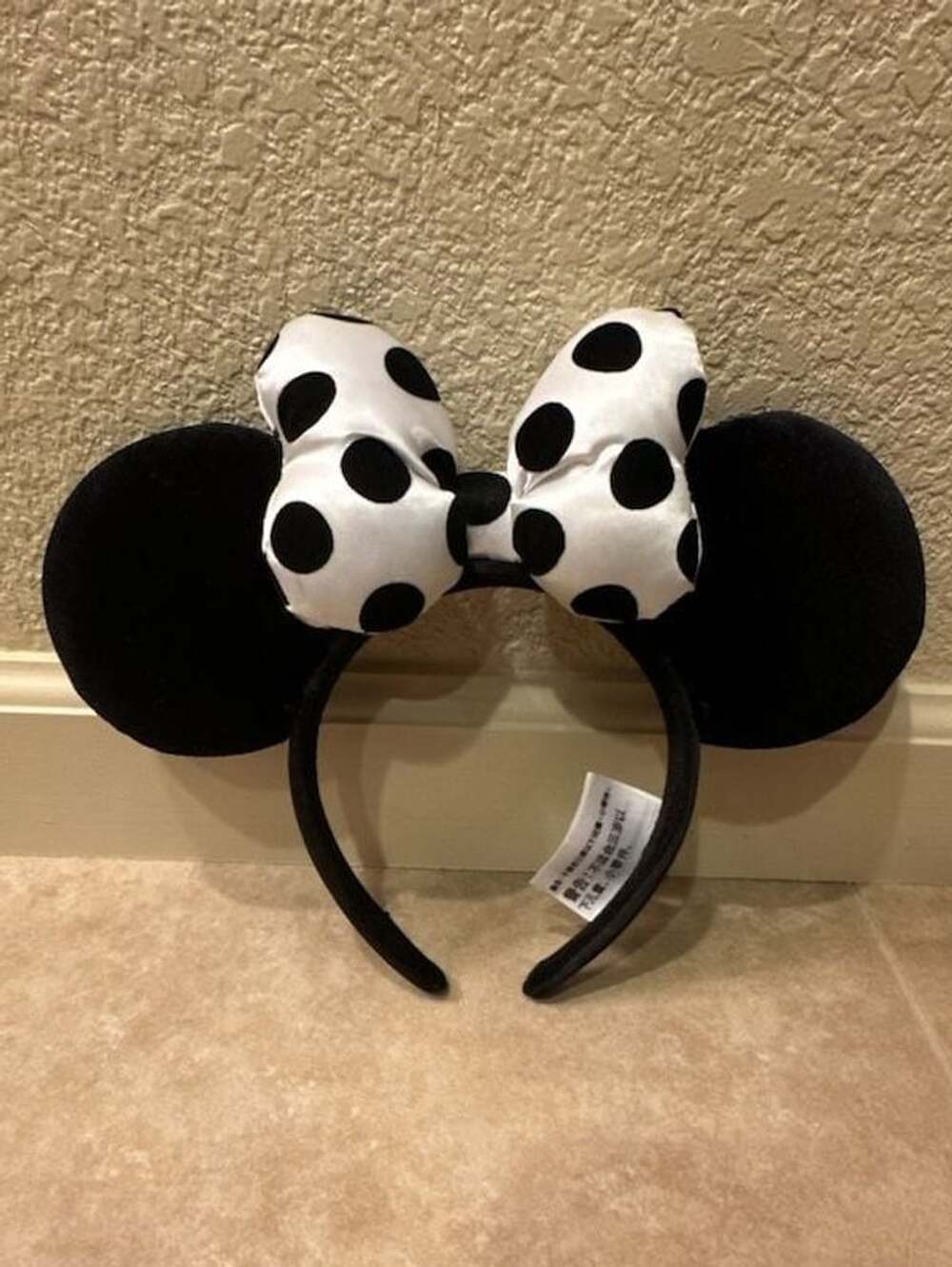 Disney Parks Minnie Mouse Black Velvet White Polka Dot Bow Ears